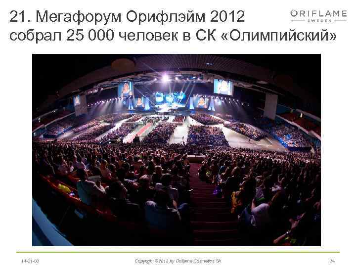 21. Мегафорум Орифлэйм 2012 собрал 25 000 человек в СК «Олимпийский» 14 -01 -03