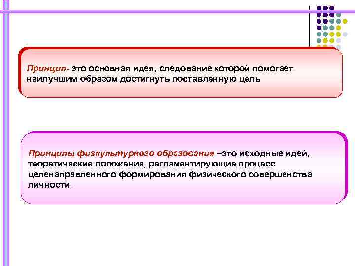 Принцип- это основная идея, следование которой помогает наилучшим образом достигнуть поставленную цель Принципы физкультурного