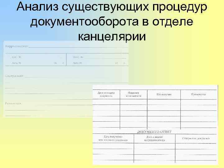 Анализ существующих процедур документооборота в отделе канцелярии 