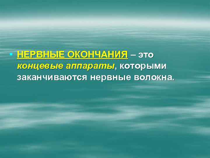 § НЕРВНЫЕ ОКОНЧАНИЯ – это концевые аппараты, которыми заканчиваются нервные волокна. 