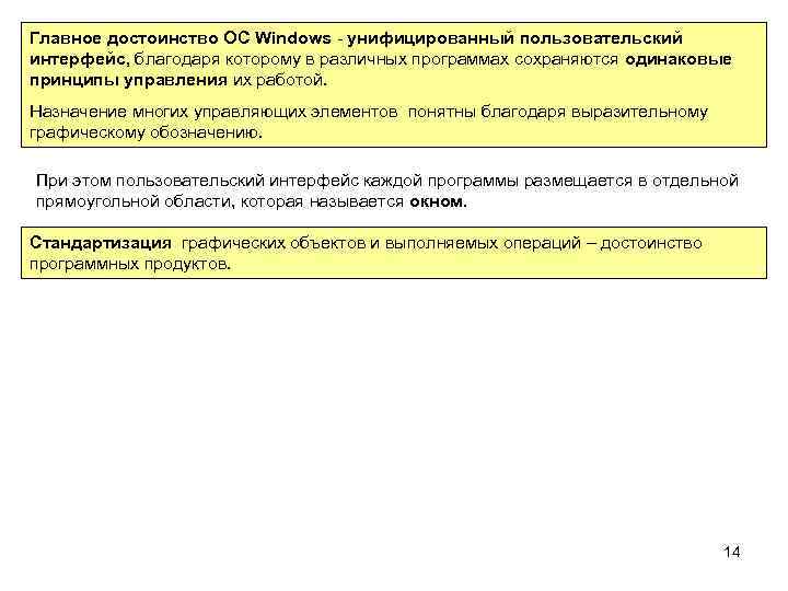 Главное достоинство ОС Windows - унифицированный пользовательский интерфейс, благодаря которому в различных программах сохраняются
