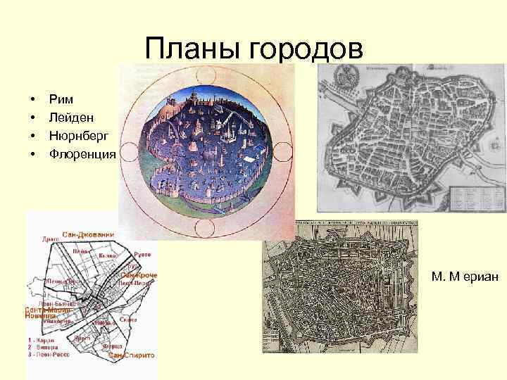  Планы городов • Рим • Лейден • Нюрнберг • Флоренция М. М ериан