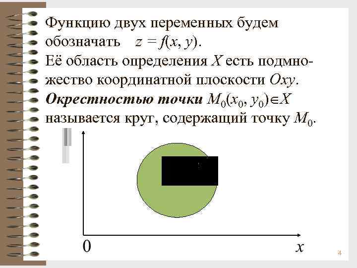 Функцию двух переменных будем обозначать z = f(x, y). Её область определения Х есть
