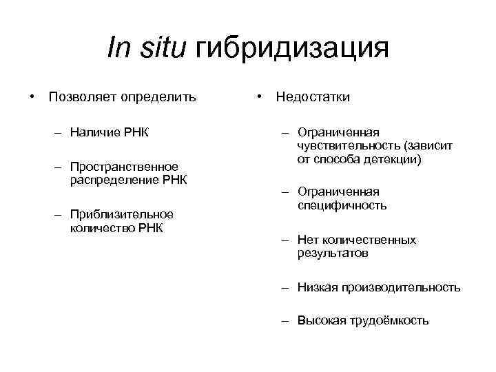 In situ гибридизация • Позволяет определить • Недостатки – Наличие In situ гибридизация • Позволяет определить • Недостатки – Наличие