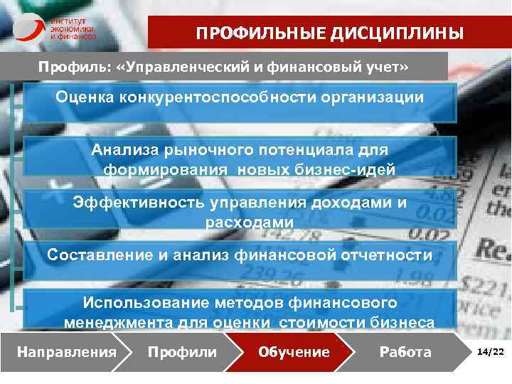 ПРОФИЛЬНЫЕ ДИСЦИПЛИНЫ Профиль: «Управленческий и финансовый учет» Оценка конкурентоспособности организации Анализа рыночного потенциала для