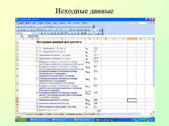 Исходные данные 104 