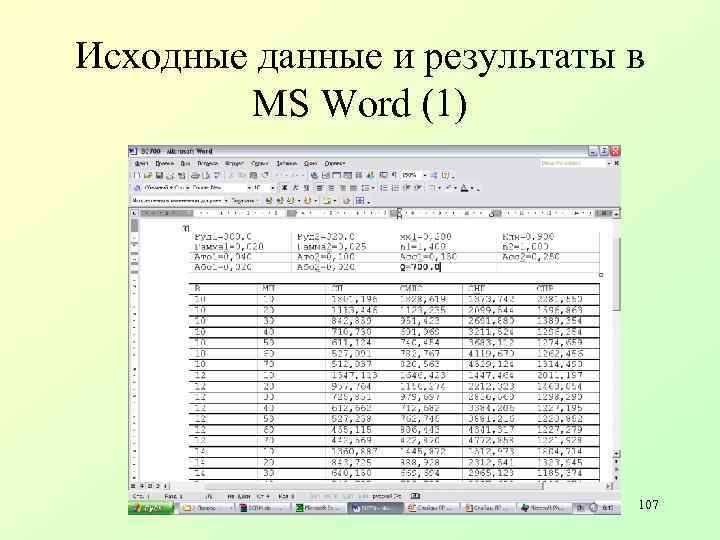 Исходные данные и результаты в MS Word (1) 107 