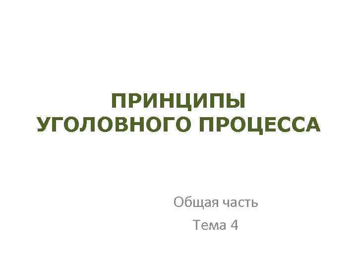 ПРИНЦИПЫ УГОЛОВНОГО ПРОЦЕССА Общая часть Тема 4 