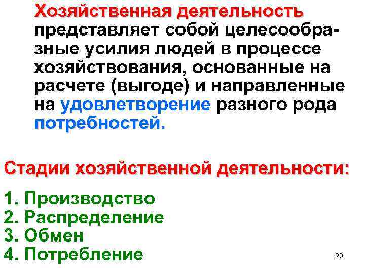  Хозяйственная деятельность представляет собой целесообра- зные усилия людей в процессе хозяйствования, основанные на