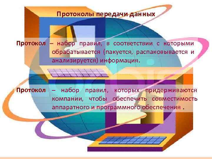    Протоколы передачи данных  Протокол – набор правил,  в соответствии