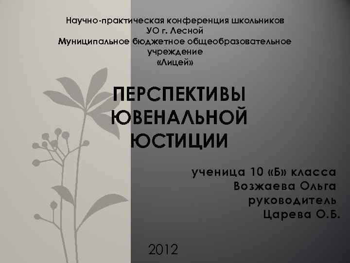  Научно-практическая конференция школьников   УО г. Лесной Муниципальное бюджетное общеобразовательное  