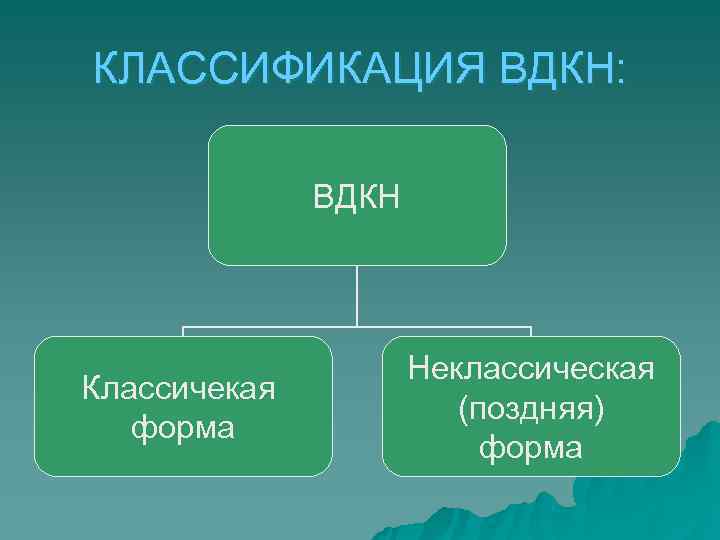 КЛАССИФИКАЦИЯ ВДКН:   ВДКН     Неклассическая Классичекая   
