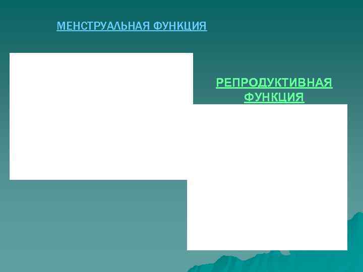 МЕНСТРУАЛЬНАЯ ФУНКЦИЯ      РЕПРОДУКТИВНАЯ      ФУНКЦИЯ