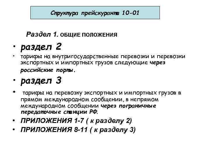    Структура прейскуранта 10 -01  Раздел 1. ОБЩИЕ ПОЛОЖЕНИЯ • раздел