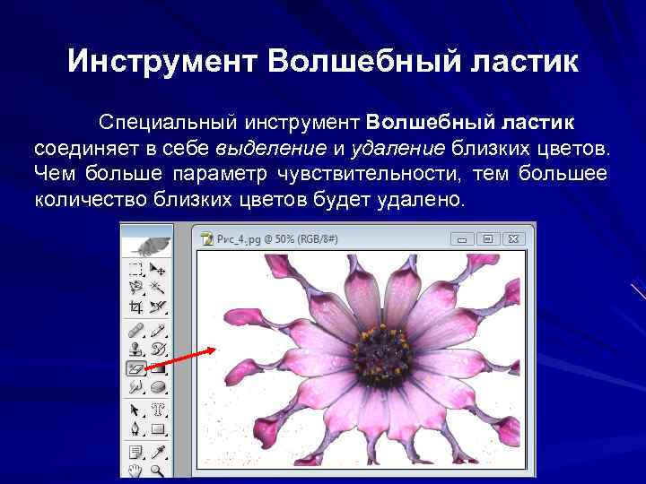 Инструмент Волшебный ластик Специальный инструмент Волшебный ластик соединяет в себе выделение и Инструмент Волшебный ластик Специальный инструмент Волшебный ластик соединяет в себе выделение и