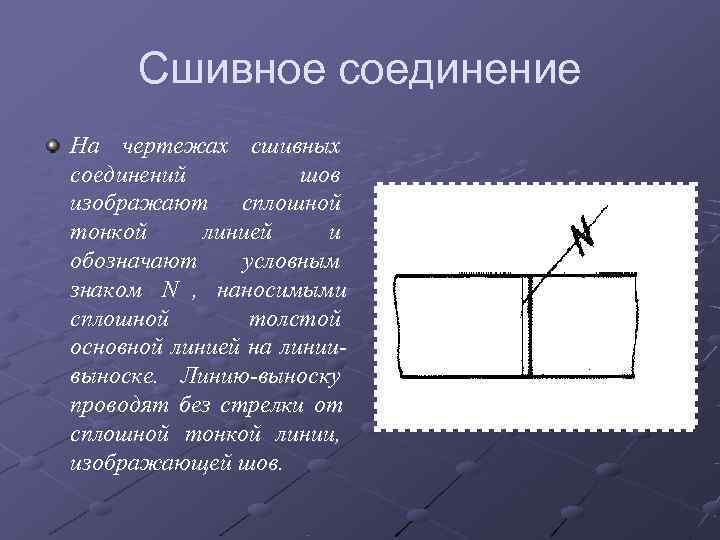 Сшивное соединение На чертежах сшивных соединений  шов изображают сплошной тонкой линией и