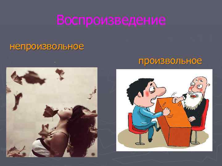   Воспроизведение непроизвольное   -   произвольное 