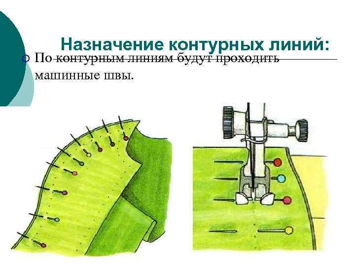  Назначение контурных линий: ¡  По контурным линиям будут проходить машинные швы.