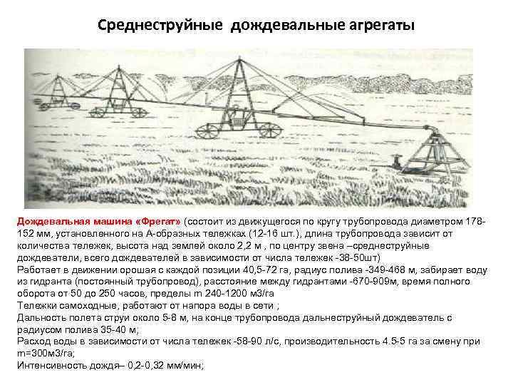     Среднеструйные дождевальные агрегаты Дождевальная машина «Фрегат» (состоит из движущегося по