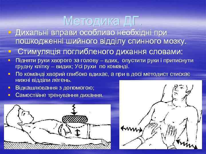     Методика ДГ. § Дихальні вправи особливо необхідні при  пошкодженні