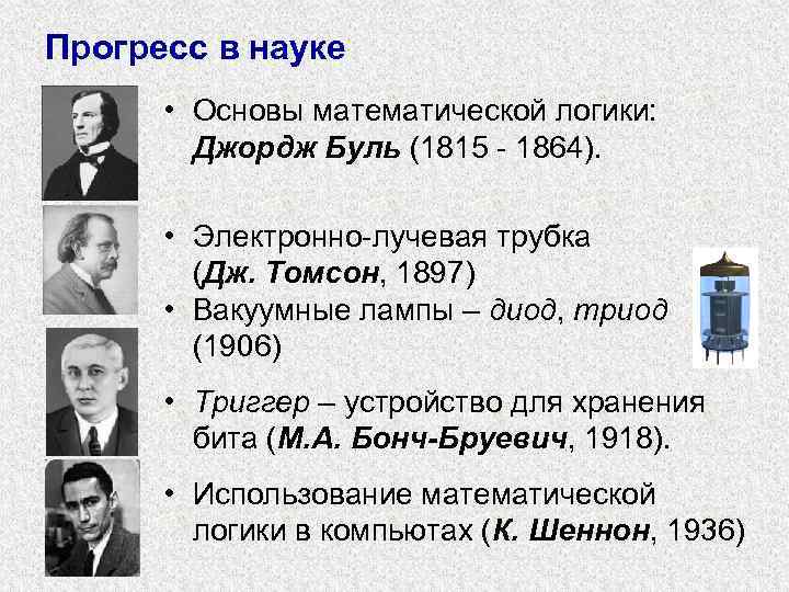 Прогресс в науке  • Основы математической логики:   Джордж Буль (1815 -