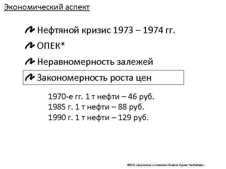 Экономический аспект   Нефтяной кризис 1973 – 1974 гг.   ОПЕК* 