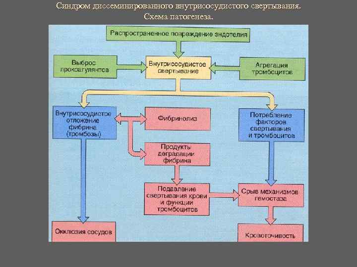Синдром диссеминированного внутрисосудистого свертывания. Схема патогенеза. Синдром диссеминированного внутрисосудистого свертывания. Схема патогенеза.