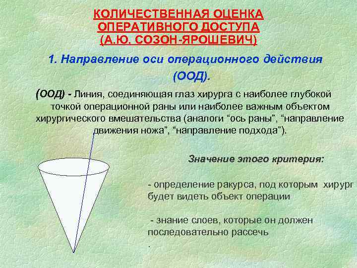 КОЛИЧЕСТВЕННАЯ ОЦЕНКА ОПЕРАТИВНОГО ДОСТУПА (А. Ю. СОЗОН-ЯРОШЕВИЧ) 1. Направление оси операционного действия (ООД) -
