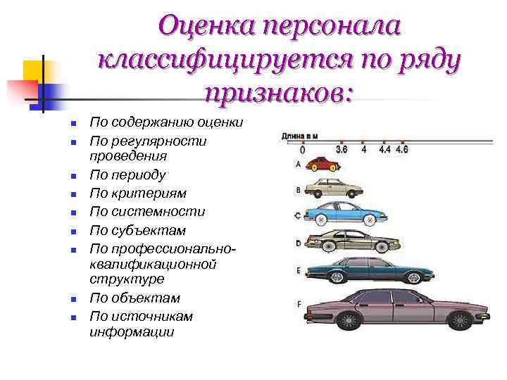   Оценка персонала классифицируется по ряду  признаков: n  По содержанию оценки