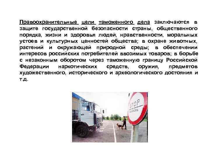 Правоохранительные цели таможенного дела заключаются в защите государственной безопасности страны, общественного порядка, жизни и Правоохранительные цели таможенного дела заключаются в защите государственной безопасности страны, общественного порядка, жизни и