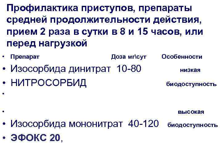   Профилактика приступов, препараты средней продолжительности действия, прием 2 раза в сутки в