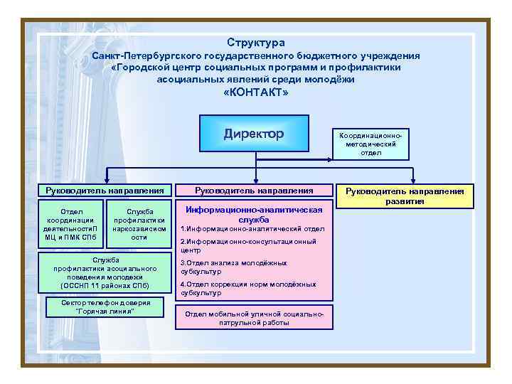 Структура Санкт-Петербургского государственного бюджетного учреждения «Городской центр социальных программ и профилактики асоциальных явлений среди