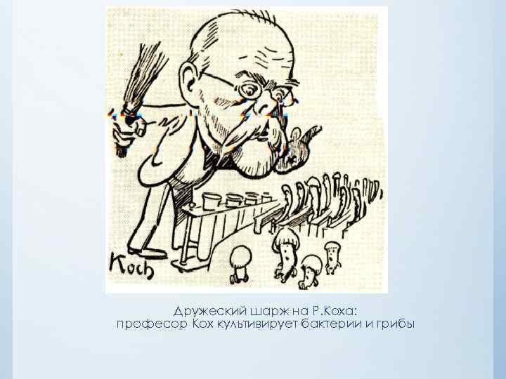  Дружеский шарж на Р. Коха: професор Кох культивирует бактерии и грибы 