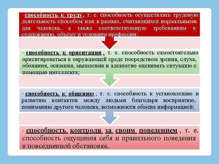 - способность к труду , т. е. способность осуществлять трудовую деятельность способом или в - способность к труду , т. е. способность осуществлять трудовую деятельность способом или в