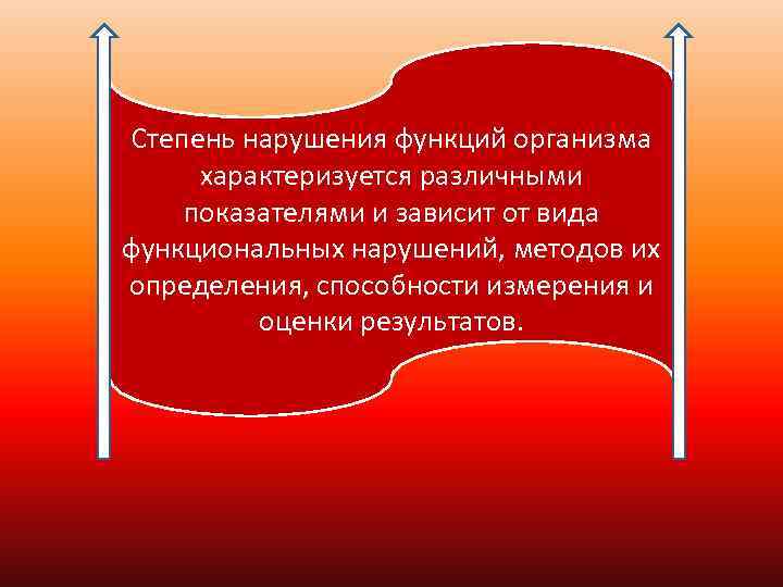 Степень нарушения функций организма характеризуется различными показателями и зависит от вида функциональных нарушений, методов Степень нарушения функций организма характеризуется различными показателями и зависит от вида функциональных нарушений, методов