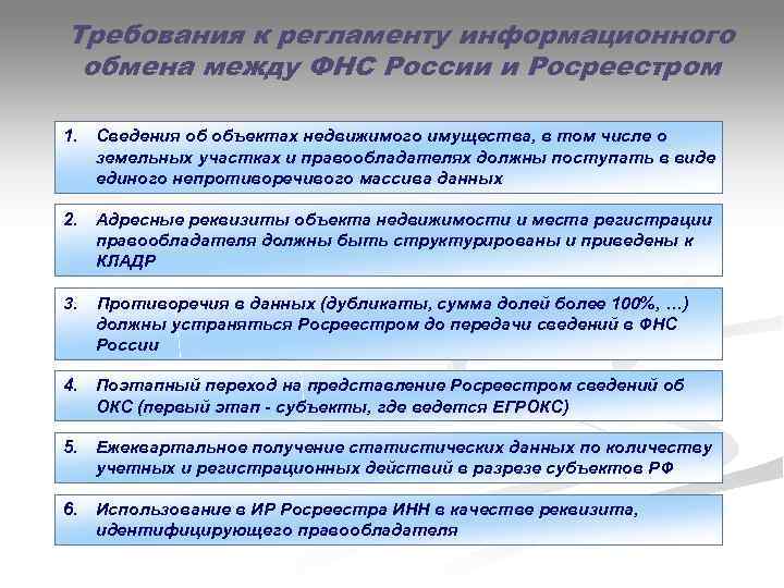Требования к регламенту информационного обмена между ФНС России и Росреестром 1. Сведения об объектах