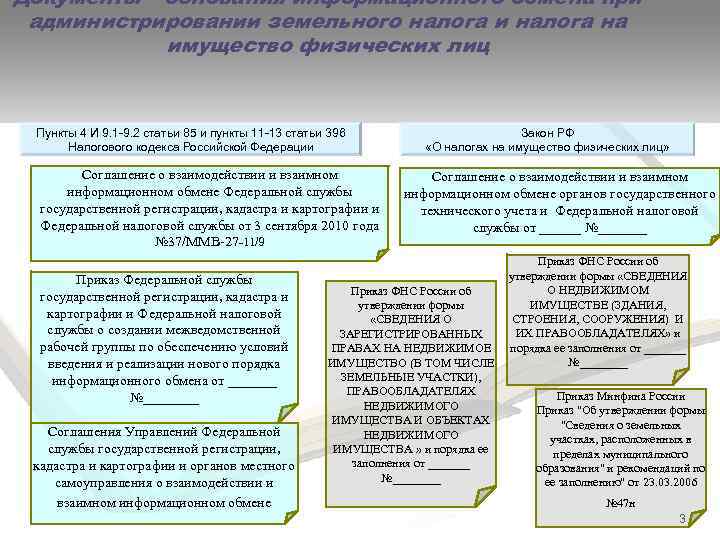 Документы – основания информационного обмена при администрировании земельного налога и налога на  