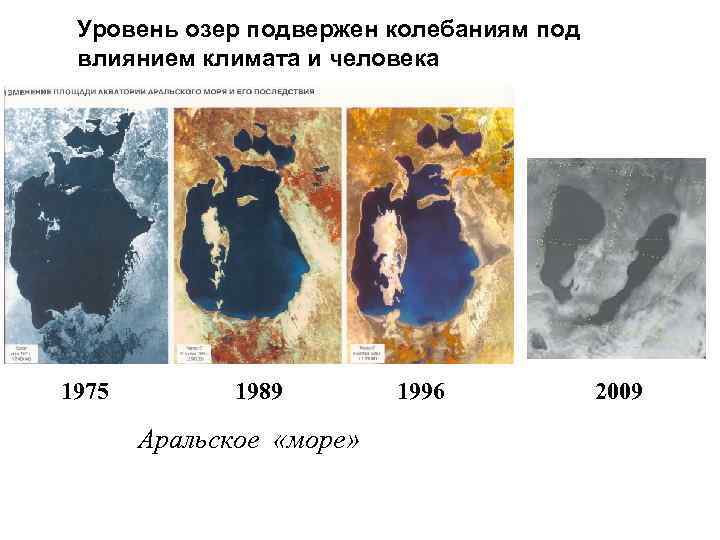  Уровень озер подвержен колебаниям под влиянием климата и человека 1975   1989