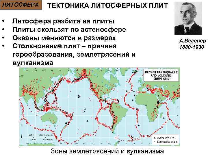 ЛИТОСФЕРА • • ТЕКТОНИКА ЛИТОСФЕРНЫХ ПЛИТ Литосфера разбита на плиты Плиты скользят по астеносфере