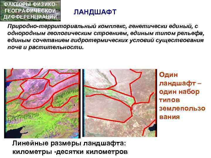 ФАКТОРЫ ФИЗИКОГЕОГРАФИЧЕСКОЙ ДИФФЕРЕНЦИАЦИИ ЛАНДШАФТ Природно-территориальный комплекс, генетически единый, с однородным геологическим строением, единым типом