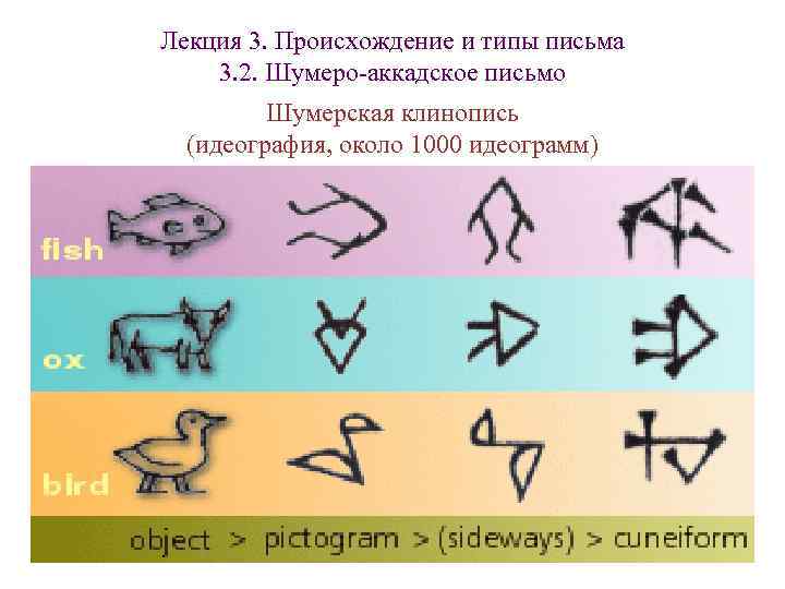 Лекция 3. Происхождение и типы письма 3. 2. Шумеро-аккадское письмо Шумерская клинопись Лекция 3. Происхождение и типы письма 3. 2. Шумеро-аккадское письмо Шумерская клинопись