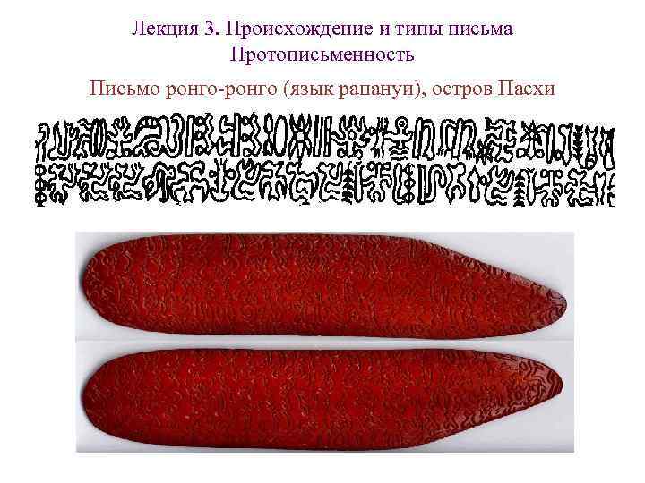 Лекция 3. Происхождение и типы письма Протописьменность Письмо ронго-ронго Лекция 3. Происхождение и типы письма Протописьменность Письмо ронго-ронго