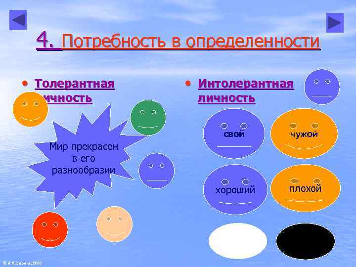     4. Потребность в определенности   • Толерантная  