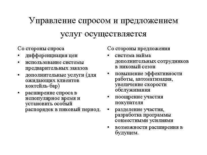 Управление спросом и предложением услуг осуществляется Со стороны спроса Управление спросом и предложением услуг осуществляется Со стороны спроса