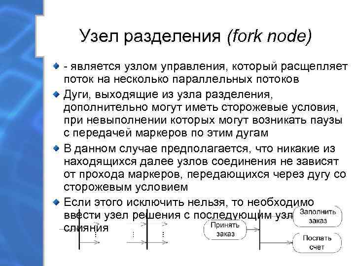  Узел разделения (fork node) - является узлом управления, который расщепляет поток на несколько