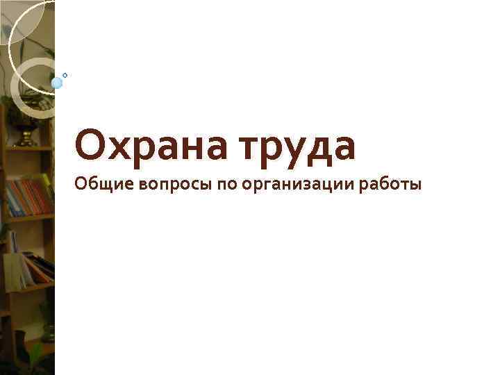 Охрана труда Общие вопросы по организации работы 