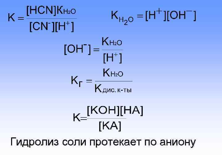 Гидролиз соли протекает по аниону 