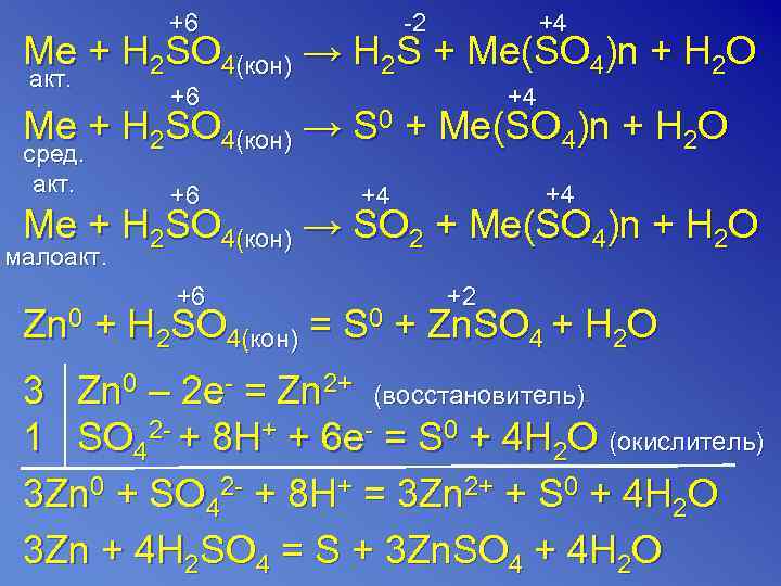   +6   -2   +4 Me + H 2 SO