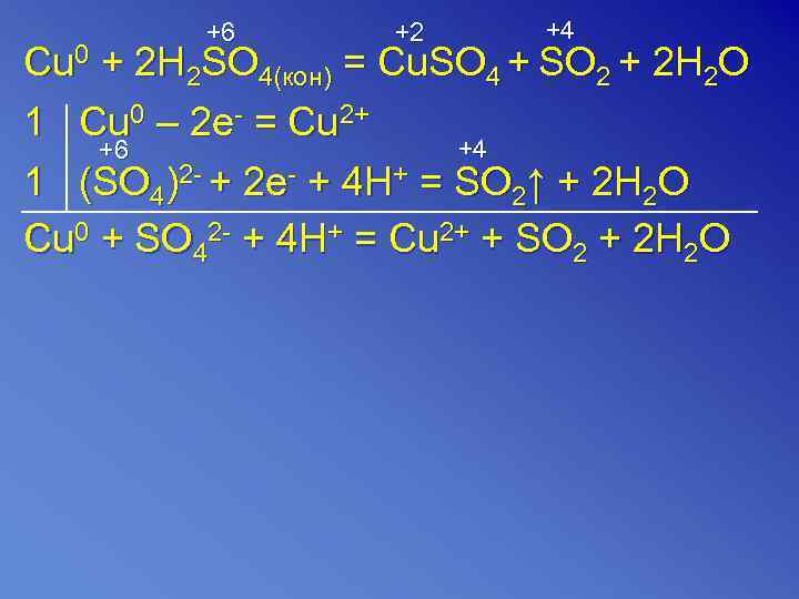    +6  +2 +4 Cu 0 + 2 H 2 SO