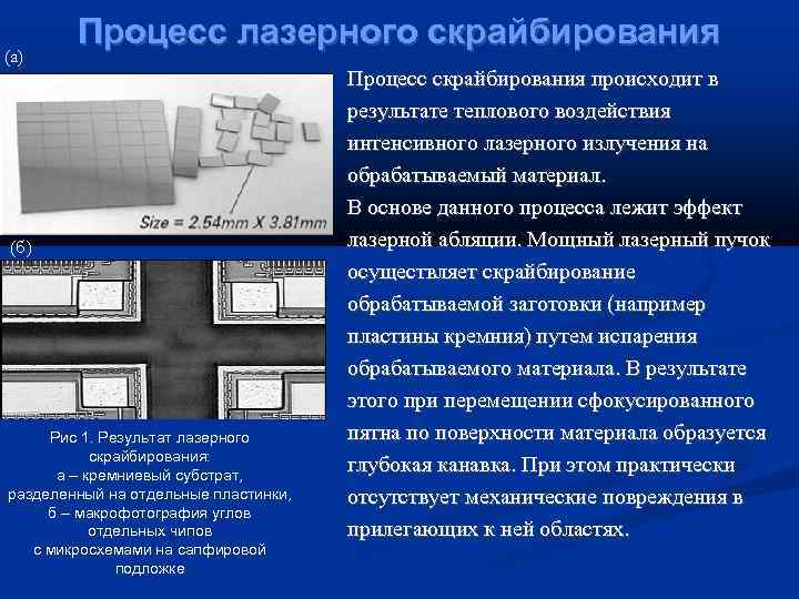   Процесс лазерного скрайбирования (а)    Процесс скрайбирования происходит в 